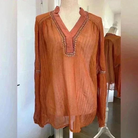 Anthropologie Blink London rust orange beaded bohemian top - Picture 1 of 12